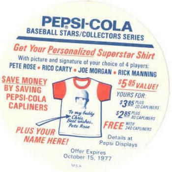 1977 Pepsi-Cola Collection Glove Discs #NNO Johnny Bench Back