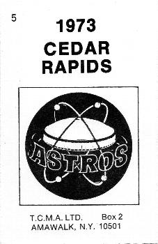 1973 TCMA Cedar Rapids Astros #5 Bob Dean Back