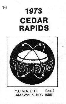 1973 TCMA Cedar Rapids Astros #16 Jose Sosa Back