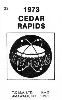 1973 TCMA Cedar Rapids Astros #22 Romauldo Blanco Back