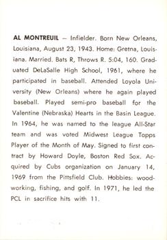 1973 J.P. Kelly Bank Wichita Aeros Baseball #NNO Al Montreuil Back