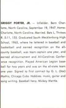 1973 J.P. Kelly Bank Wichita Aeros Baseball #NNO Griggy Porter Back