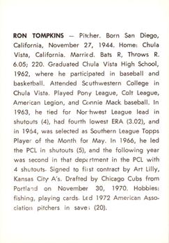1973 J.P. Kelly Bank Wichita Aeros Baseball #NNO Ron Tompkins Back