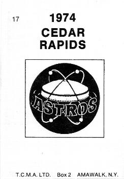 1974 TCMA Cedar Rapids Astros #17 Fernando Tatis Back