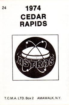 1974 TCMA Cedar Rapids Astros #24 Jose Sosa Back
