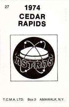1974 TCMA Cedar Rapids Astros #27 Paulo DeLeon Back