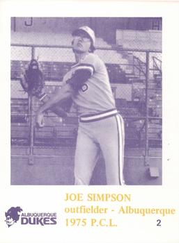 1975 Caruso Albuquerque Dukes #2 Joe Simpson Front