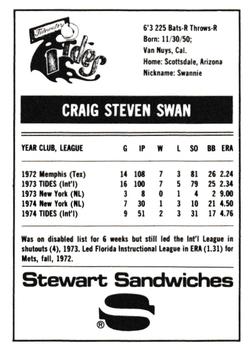 1975 Stewart Sandwiches Tidewater Tides #NNO Craig Swan Back