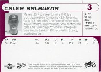 1999 Multi-Ad Wisconsin Timber Rattlers #3 Caleb Balbuena Back
