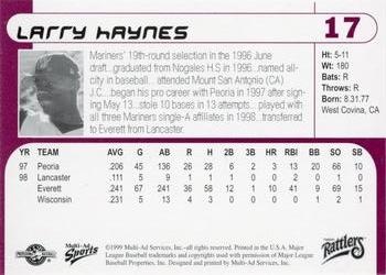 1999 Multi-Ad Wisconsin Timber Rattlers #17 Larry Haynes Back