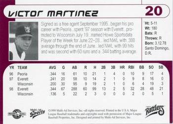 1999 Multi-Ad Wisconsin Timber Rattlers #20 Victor Martinez Back