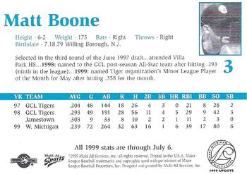 1999 Multi-Ad West Michigan Whitecaps Update #3 Matt Boone Back