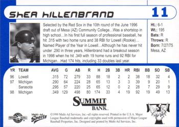 1999 Multi-Ad Trenton Thunder #11 Shea Hillenbrand Back