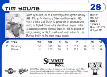 1999 Multi-Ad Trenton Thunder #28 Tim Young Back