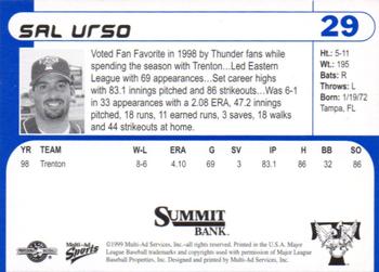 1999 Multi-Ad Trenton Thunder #29 Sal Urso Back