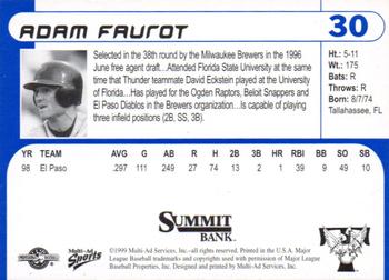 1999 Multi-Ad Trenton Thunder #30 Adam Faurot Back