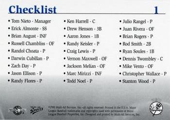 1999 Multi-Ad Tampa Yankees #1 Checklist Back