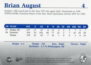 1999 Multi-Ad Tampa Yankees #4 Brian August Back