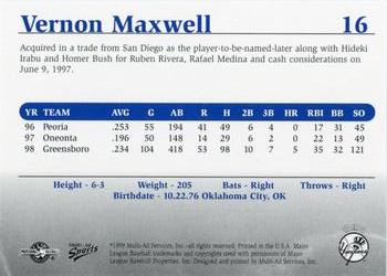 1999 Multi-Ad Tampa Yankees #16 Vernon Maxwell Back