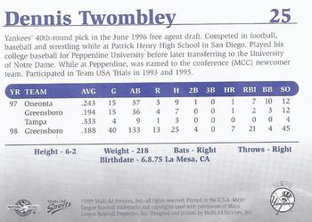 1999 Multi-Ad Tampa Yankees #25 Dennis Twombley Back