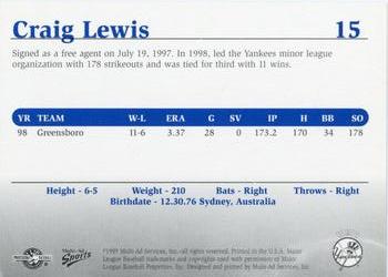 1999 Multi-Ad Tampa Yankees Update #15 Craig Lewis Back