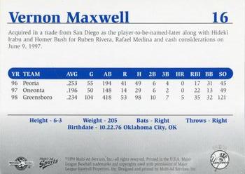1999 Multi-Ad Tampa Yankees Update #16 Vernon Maxwell Back