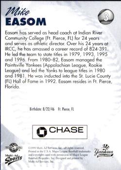 1999 Multi-Ad Staten Island Yankees #3 Mike Easom Back