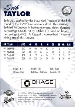 1999 Multi-Ad Staten Island Yankees #26 Seth Taylor Back