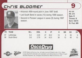 1999 Multi-Ad South Bend Silver Hawks #9 Chris Bloomer Back