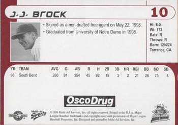 1999 Multi-Ad South Bend Silver Hawks #10 J.J. Brock Back
