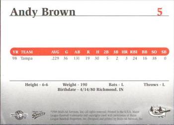 1999 Multi-Ad South Atlantic League Top Prospects #5 Andy Brown Back