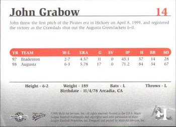 1999 Multi-Ad South Atlantic League Top Prospects #14 John Grabow Back