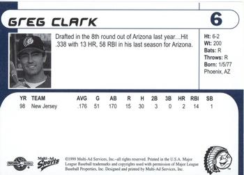 1999 Multi-Ad Peoria Chiefs #6 Greg Clark Back