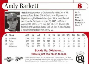 1999 Multi-Ad Oklahoma RedHawks #8 Andy Barkett Back
