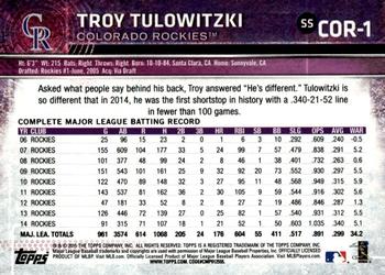 2015 Topps Colorado Rockies #COR-1 Troy Tulowitzki Back