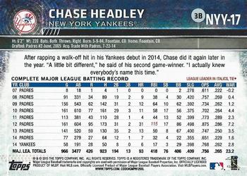 2015 Topps New York Yankees #NYY-17 Chase Headley Back