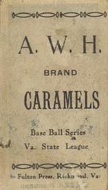 1910 A.W.H. Caramels Virginia League #NNO Doc Sieber Back