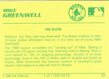 1990 Star Platinum #70 Mike Greenwell Back