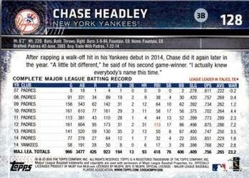 2015 Topps Opening Day - Blue #128 Chase Headley Back