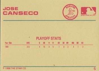 1989 Star Platinum #5 Jose Canseco Back