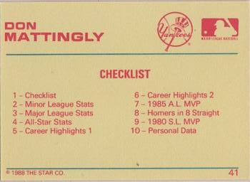 1989 Star Platinum #41 Don Mattingly Back