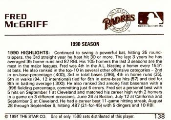 1991 Star Gold #138 Fred McGriff Back
