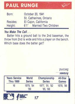 1990 T&M Sports Umpires #17 Paul Runge Back