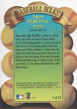 1997 Ultra - Baseball Rules! #7 Troy Percival Back