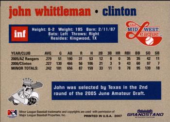 2007 Grandstand Midwest League Top Prospects #NNO Johnny Whittleman Back