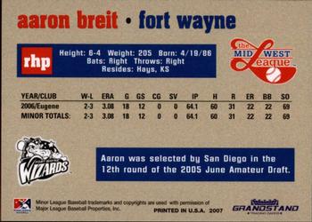2007 Grandstand Midwest League Top Prospects #NNO Aaron Breit Back