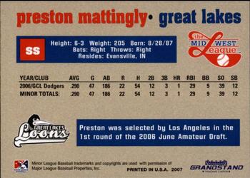 2007 Grandstand Midwest League Top Prospects #NNO Preston Mattingly Back