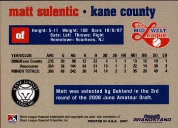 2007 Grandstand Midwest League Top Prospects #NNO Matt Sulentic Back