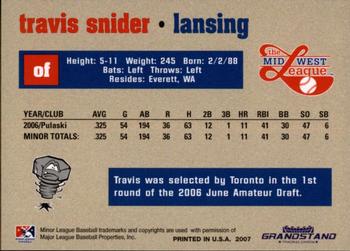 2007 Grandstand Midwest League Top Prospects #NNO Travis Snider Back