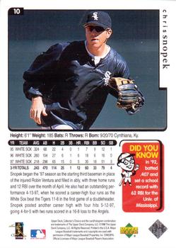1998 Collector's Choice Chicago White Sox #10 Chris Snopek Back
